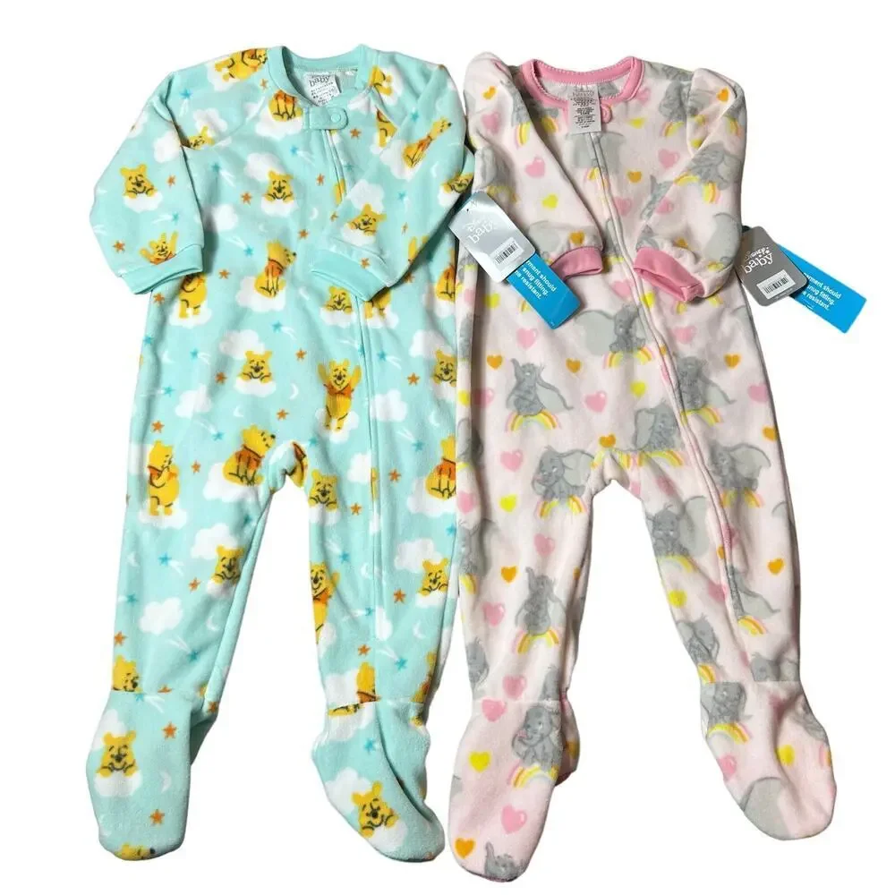 Disney Sleepwear Toddler 18-24M 2 Pack Green Pink Pooh Dumbo Long‎ Sleeve NEW